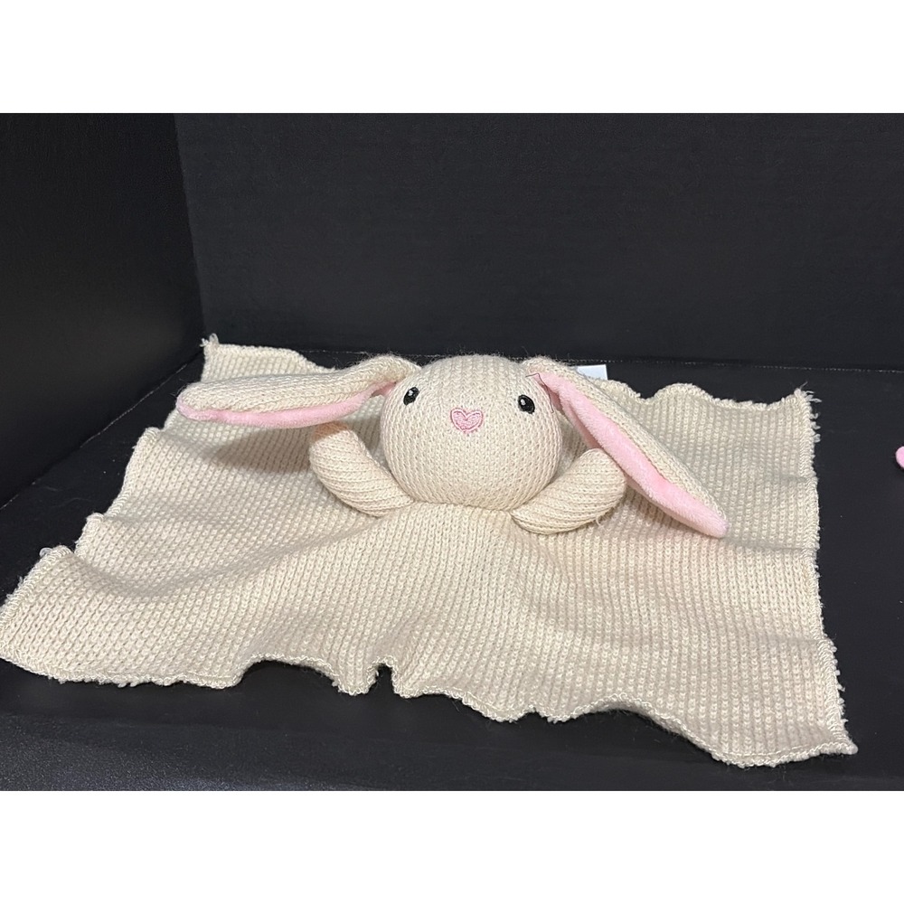 Walgreens Tan Knit Bunny Lovey Security Blanket Pink Ears Plush Heart Nose